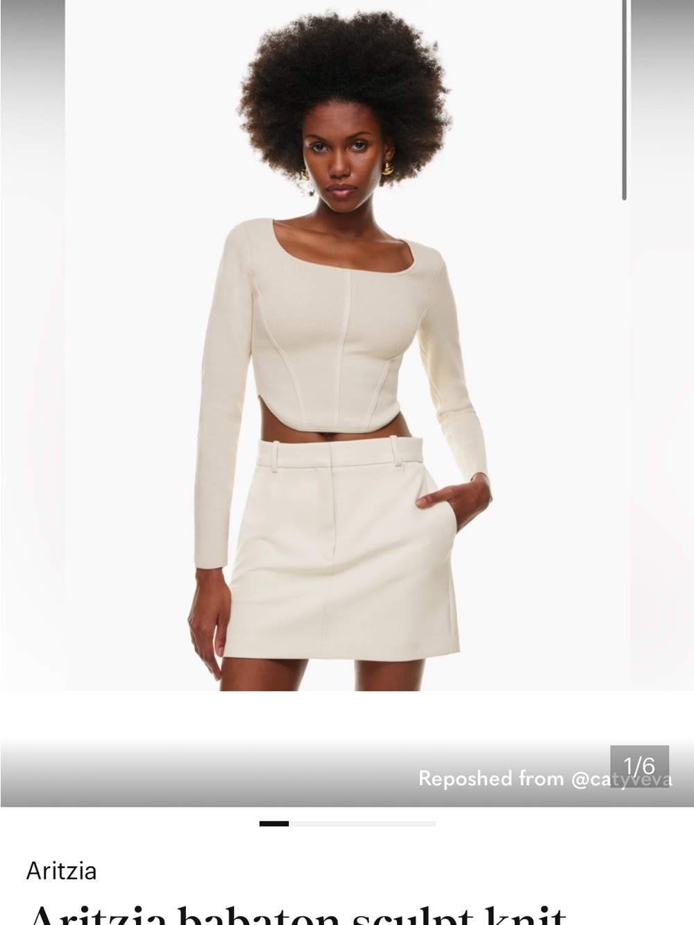 Aritzia Sculpt Knit Long-Sleeve Crop Top in Cream